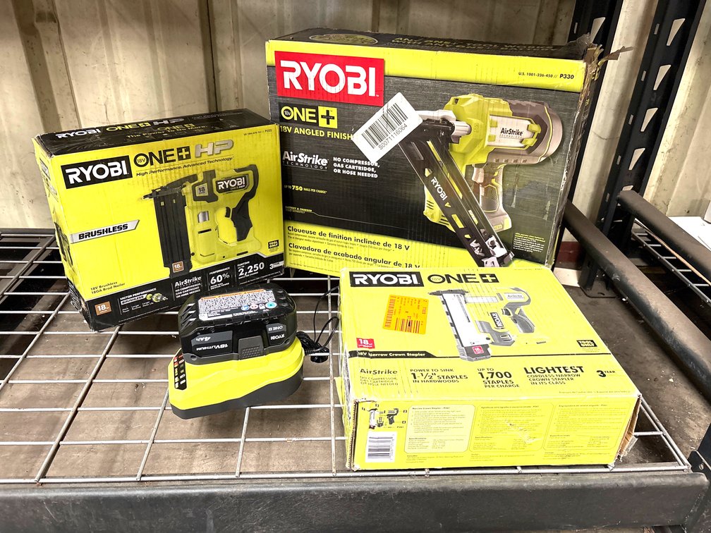 Ryobi 18V One+ Nailers, 3pcs, includes Battery And Charger, inv #c47910, m110558, c171714