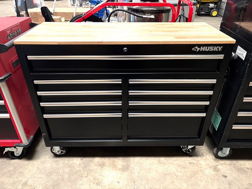 Husky 46in 9 Drawer Mobile Work Bench w/ Wood Top