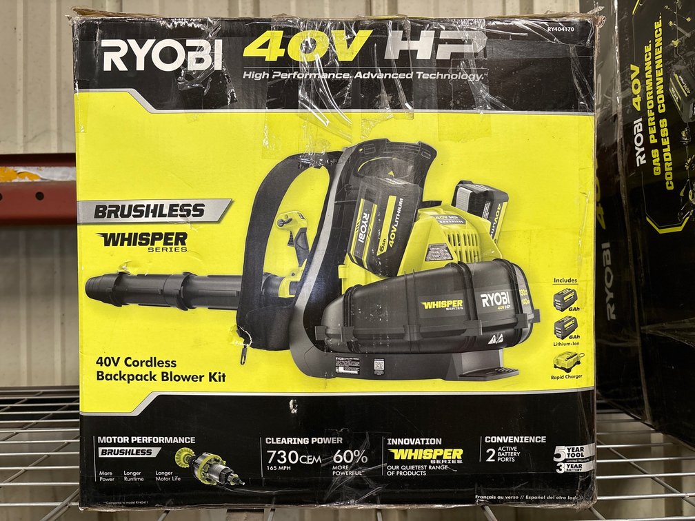 Ryobi 40V HP Backpack Blower, includes Batteries and Chargers, inv #m10865