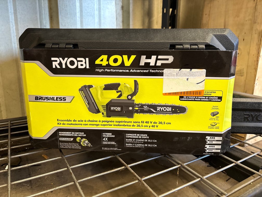 Ryobi 40V HP Chainsaw, 12in Bar, includes Battery and Charger, inv. #m120390