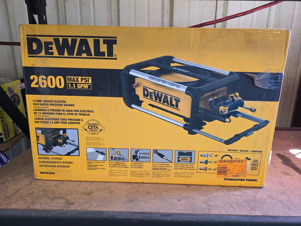 Dewalt 2600 Psi Jobsite Electric Pressure Washer, inv #00729