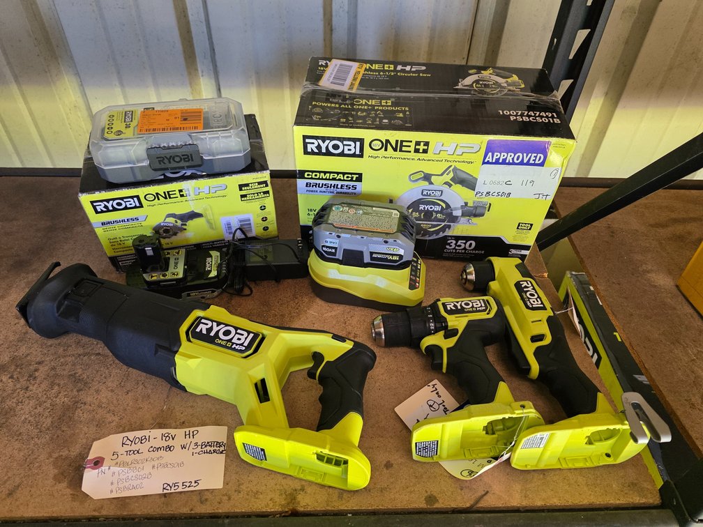 Ryobi 18v Cordless 5pc Power Tools, inv #ry5525