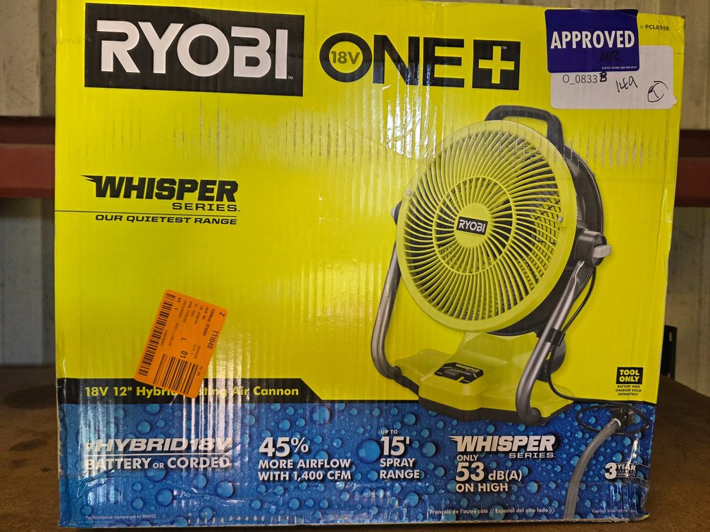 Ryobi 18v Whisper Series Misting Fan TOOL ONLY, inv #00833