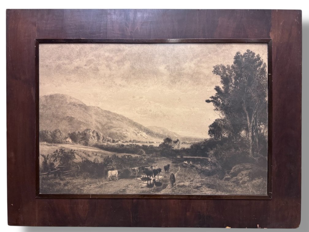 “The Last Gleam” by James S. King c.1872 (after painting by William M. Hart) Artist: James S. King  (American, 1872) 28.25”L x 38”W
