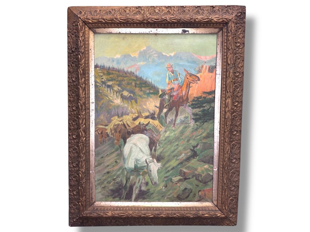 “The Bell Mare” by Charles M Russell (Oil on Canvas Copy) Unsigned 36.75”L x 28.75”W
