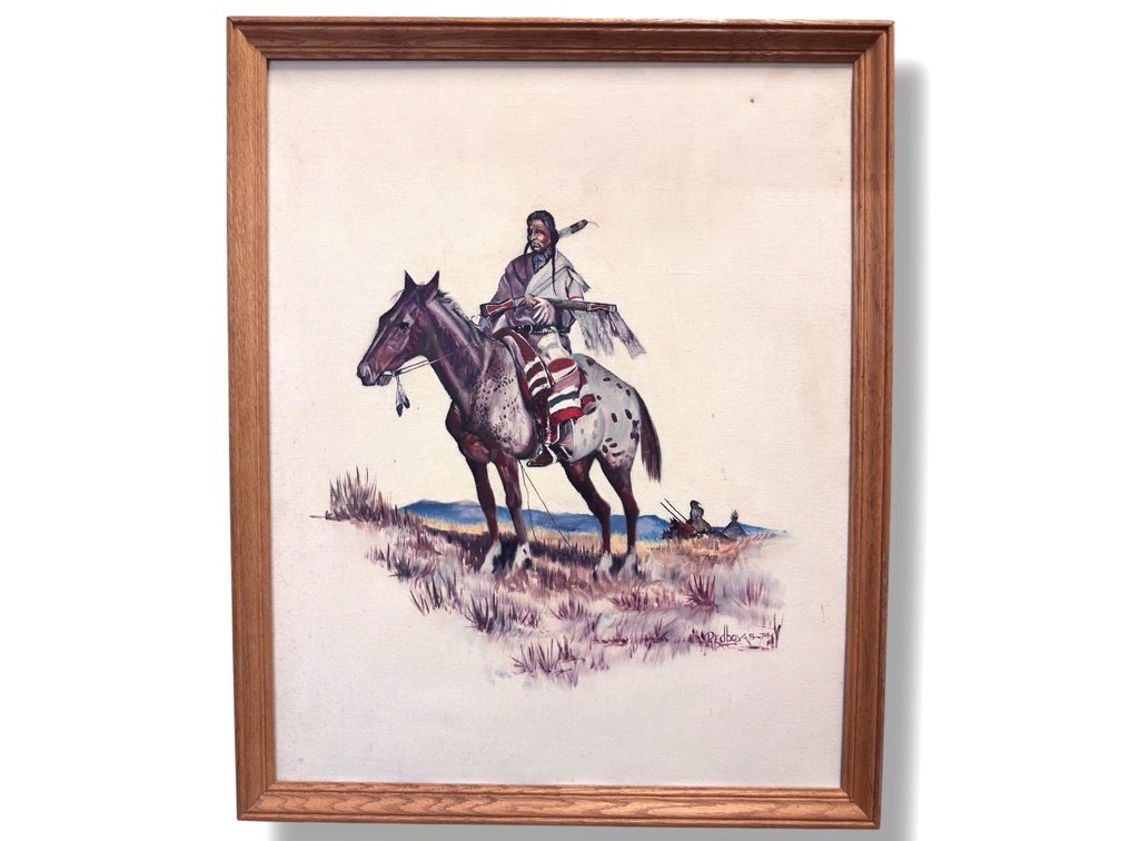 “Redboy” Signed Original - Oil on Canvas - Native American on Appaloosa Horse 32”L x 26”W