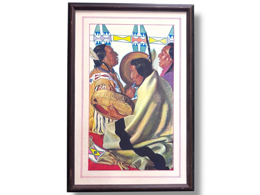 Winold Reiss “The Drummers” Framed Lithograph Reproduction Print by BROWN & BIGELOW, St. Paul, U.S.A. 24.25”L x 16.5”W
