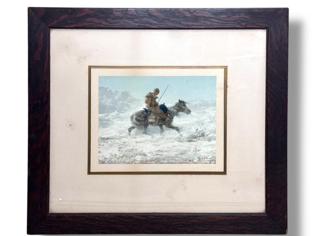 Adolph Schreyer “Man with a Lance” Lithograph 16.75”L x 18.5”W
