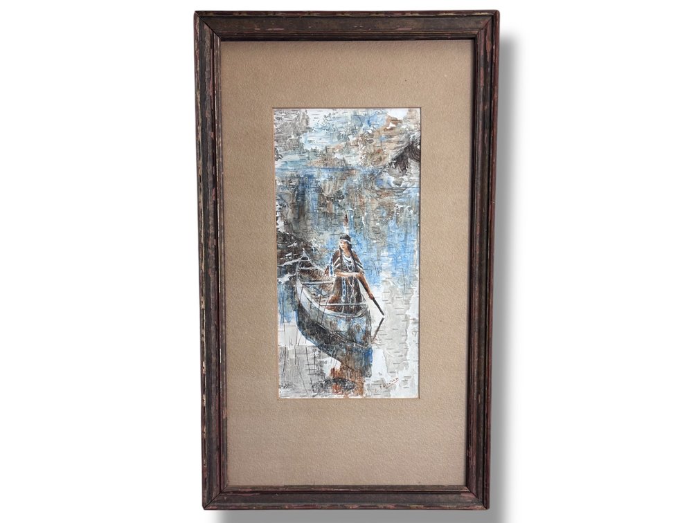 F. Fairman - Original Watercolor on Birchbark - 15.25”L x 9”W