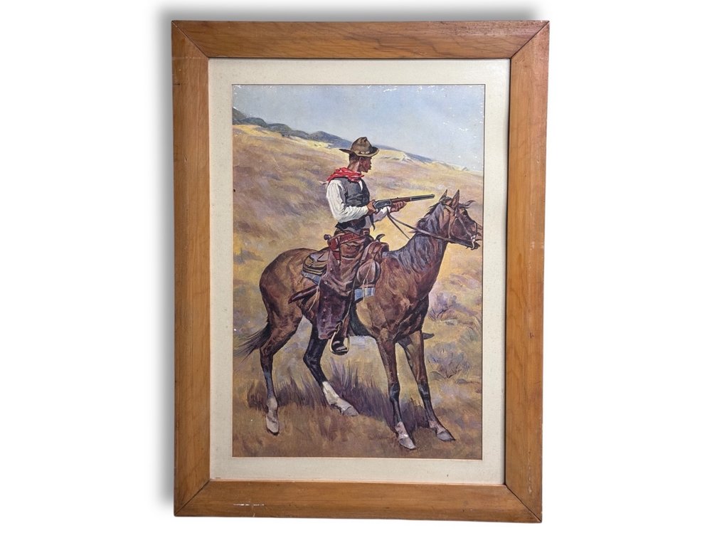 “Danger Ahead” by Frederic Remington c.1900 Commissioned for The Marlin Firearms Co. (Vintage Print)   28”L x 20.5”W