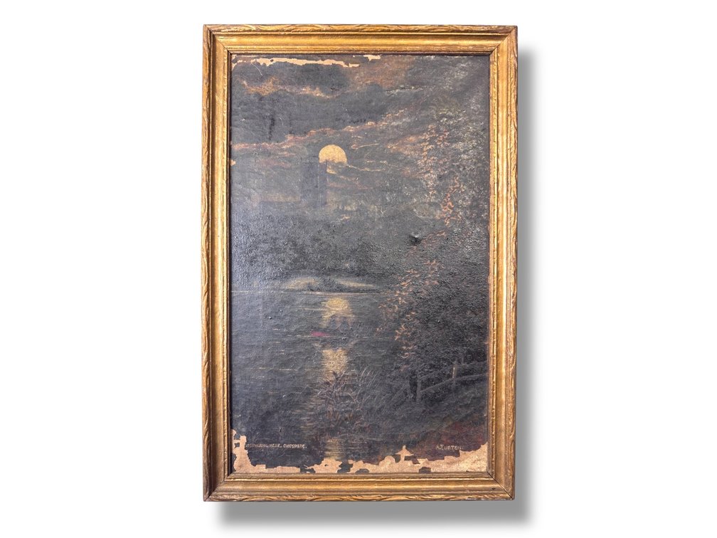 A. Turton - Oil on Canvas - Moon Lit Scene - 17.5”L x 11.5”W