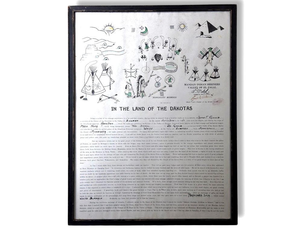 “In the Land if the Dakotas” Mandan Indian Shriners Honorary Member 18”L x 14”W