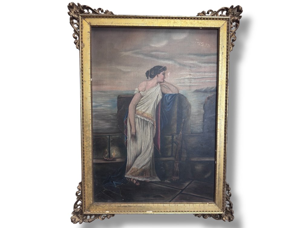 “Lost in Thought” Oil on Canvas Copy by Wilhelm Amberg Framed Print 22.5”L x 16.5”W