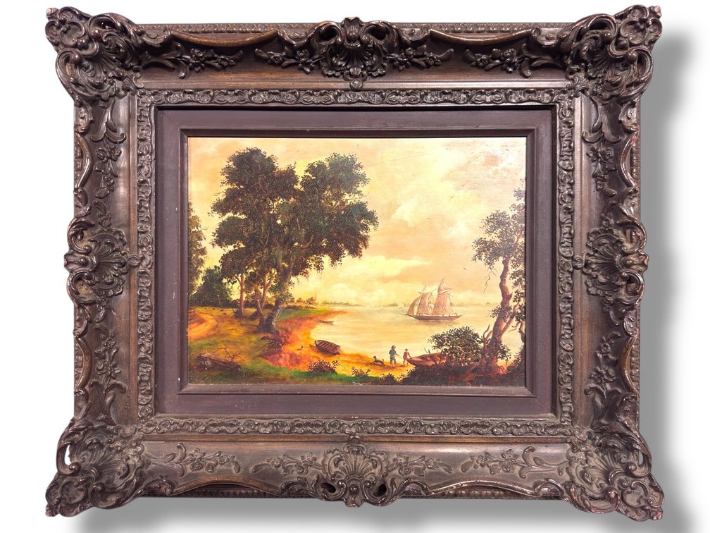 Artist Signed Original - Sailing Ship - Oil on Board - Framed Art 15.75”L x 18.5”W