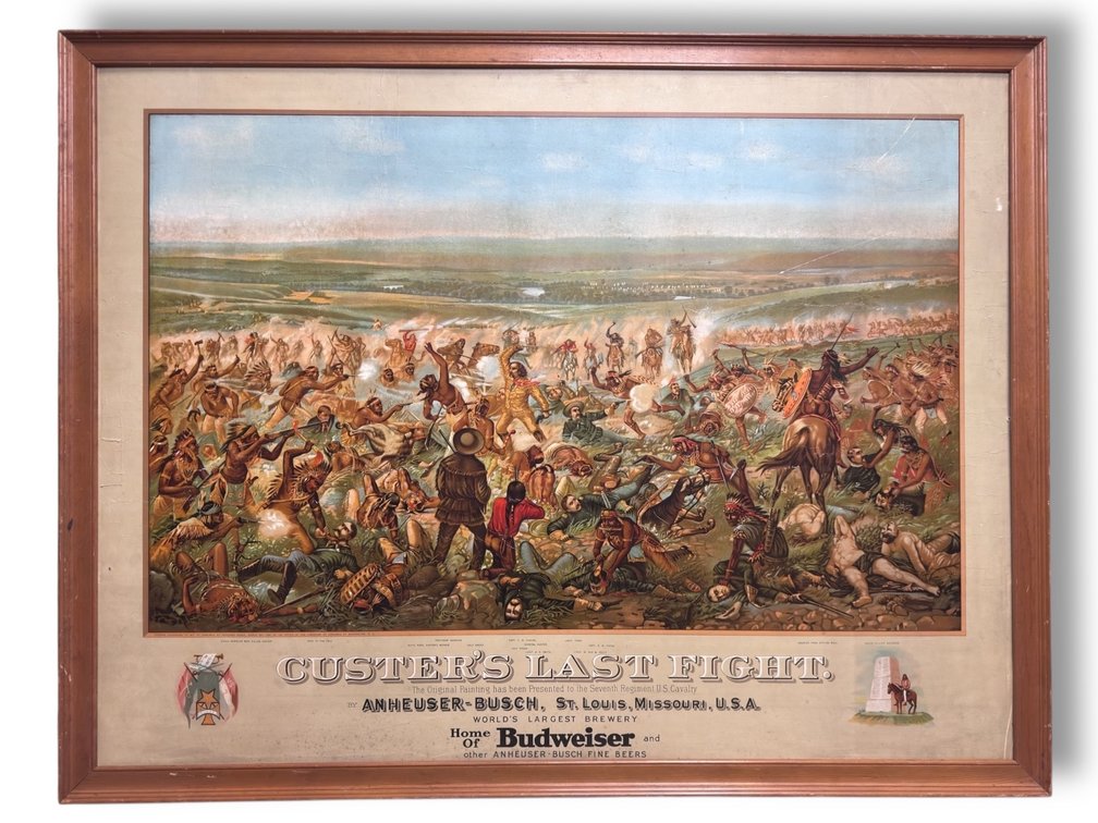 Framed “Custer’s Last Fight” Budweiser Advertisement  34.5”L x 44”W