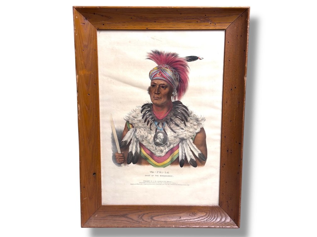 Charles Bird King (Original 1838 Lithograph) “Wa-Pel-La Chief of the Musquakees” 23.5”L x 17”W