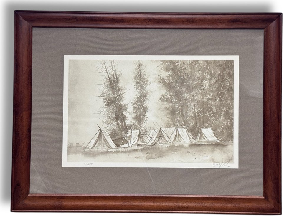 Artist Signed/Numbered 86/250 Framed Camp Print 21”L x 27”W