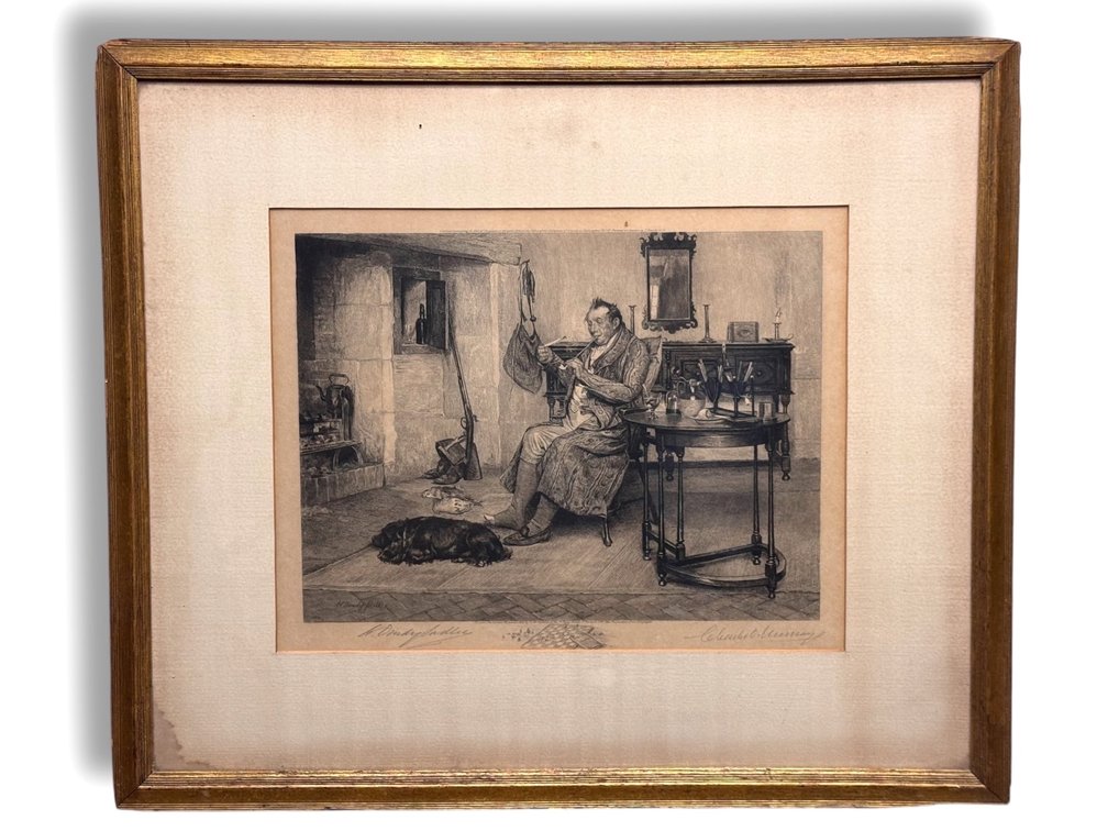 Walter Dendy Sadler - Antique Engraving - Depicting a Man Smoking a Pipe 20”L x 22”W