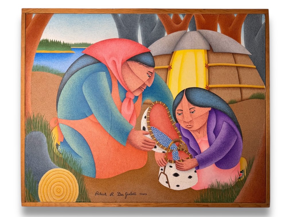 Patrick R. DesJarlait (1921-1972 Ojibwe) Original Watercolor on Canvas - Native American Art 23”L x 29”W