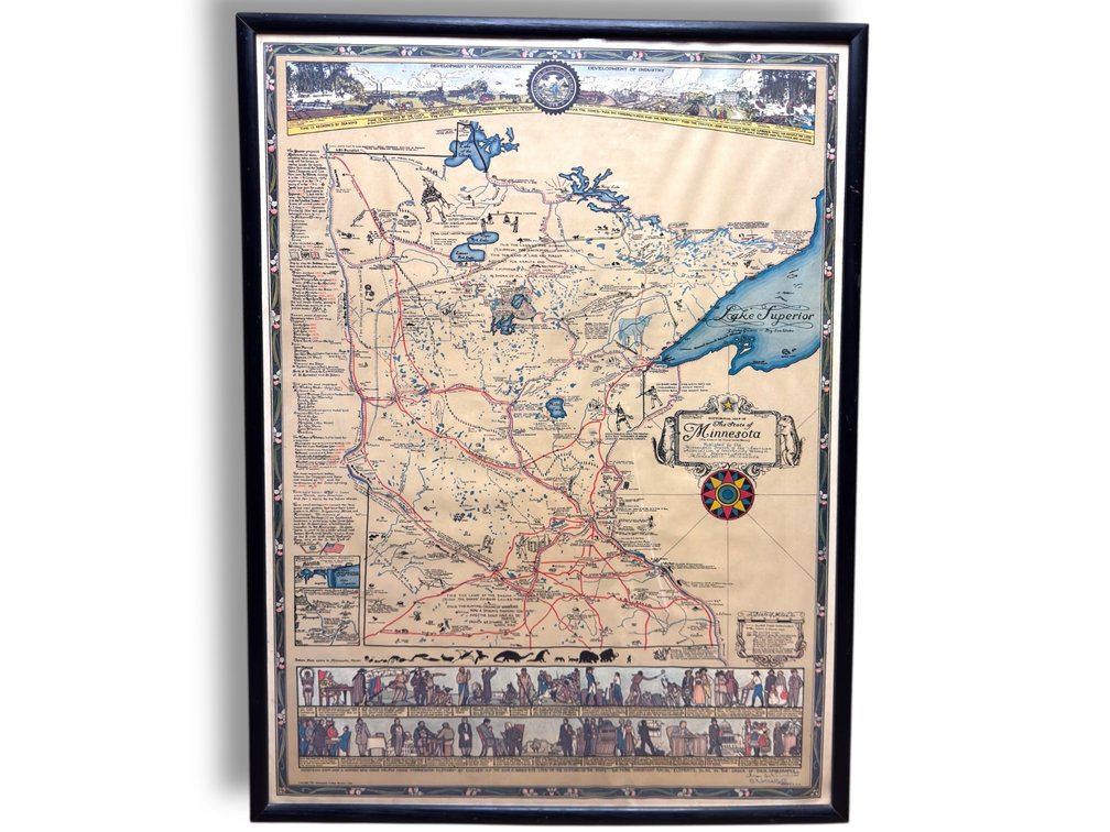 1931 Historical Map of Minnesota, Published by the “Minneapolis Branch of the American Association of University Women”  25”L x 34”W