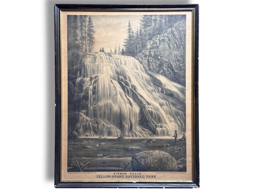 Gibbon Falls at Yellowstone National Park c.1880 Print “Scenery from Nature on the Northern Pacific R.R.”  28”L x 21”W
