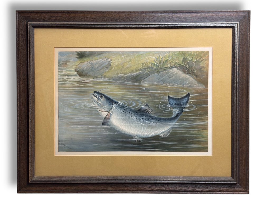Samuel A. Kilbourne (1836-1881) “The California Salmon” Chromolithograph 25.5”L x 31.5”W