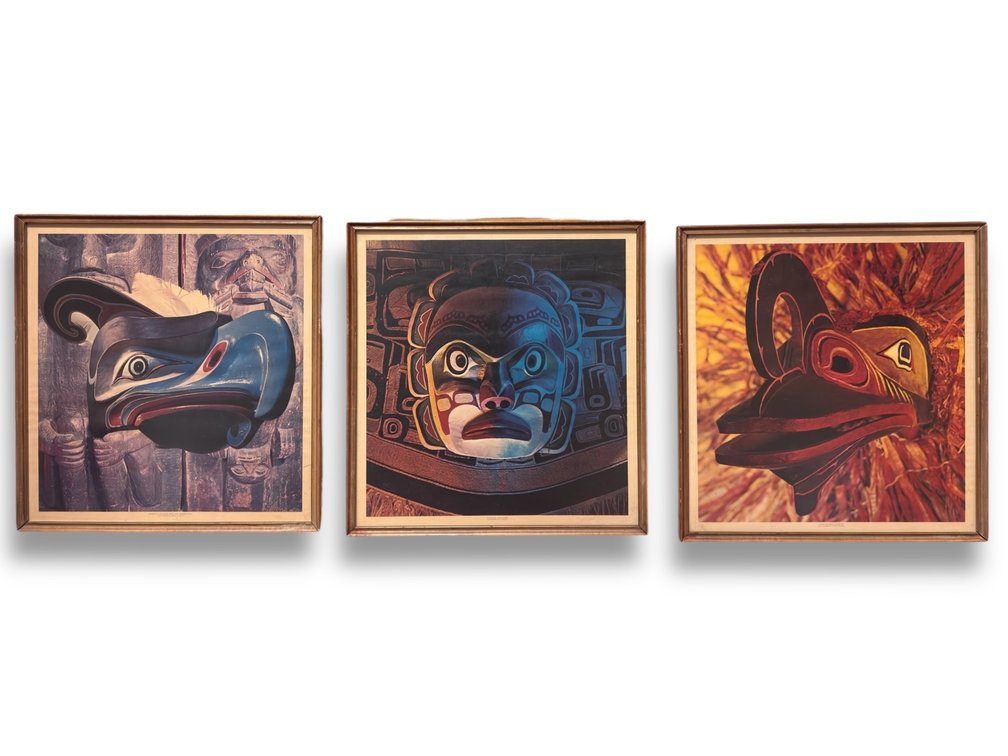 Set of (3 Prints) - Kwakiutl Sun Mask, Kwakiutl Thunder Bird, Hamatsa Bird-Monster 17.5”L x 18.25”W