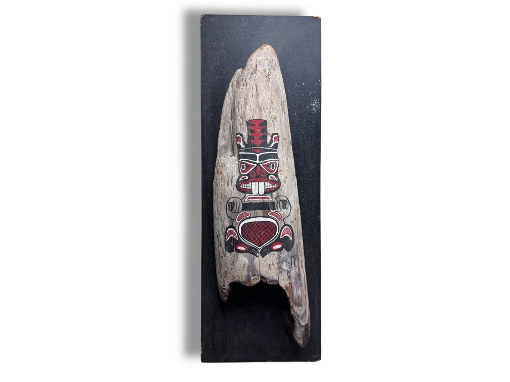 Pacific Northwest Tribal Totem Pole - Signed “Mili” on Drift Wood 22”L x 8”W
