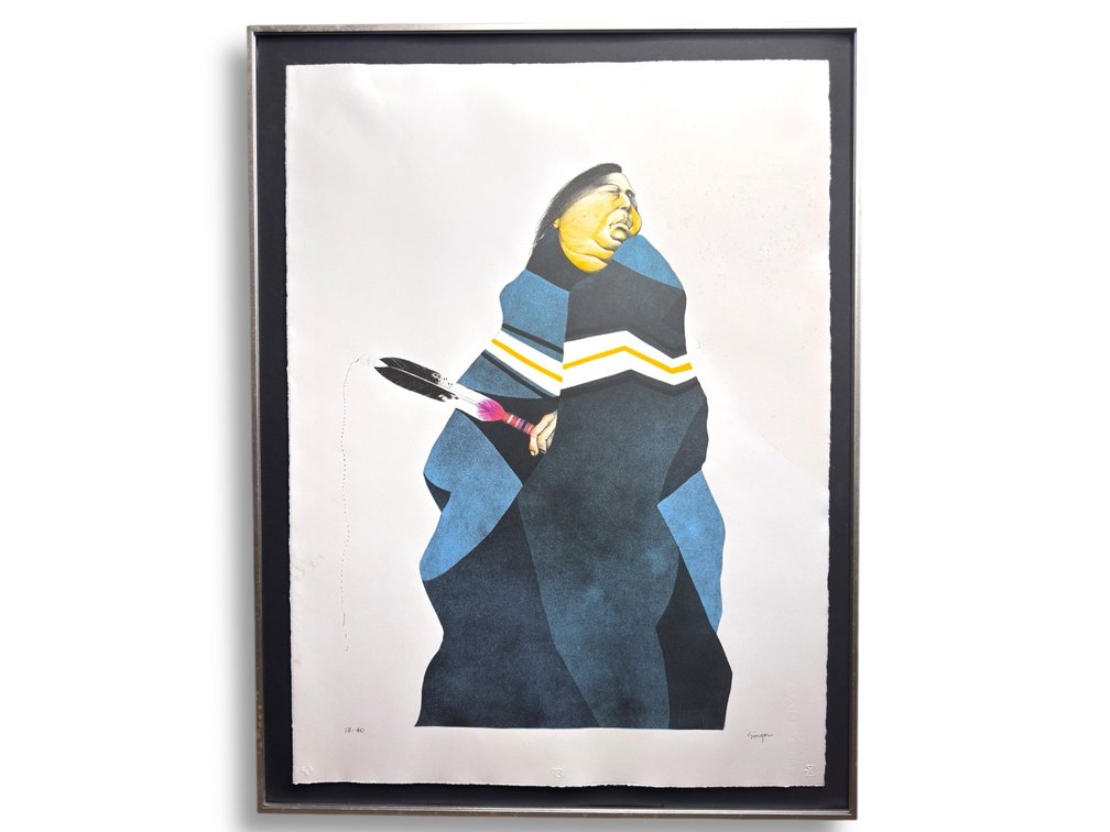 Ed Singer (b.1951 Navajo) “Indian Fan” Signed Lithograph 32”L x 25”W