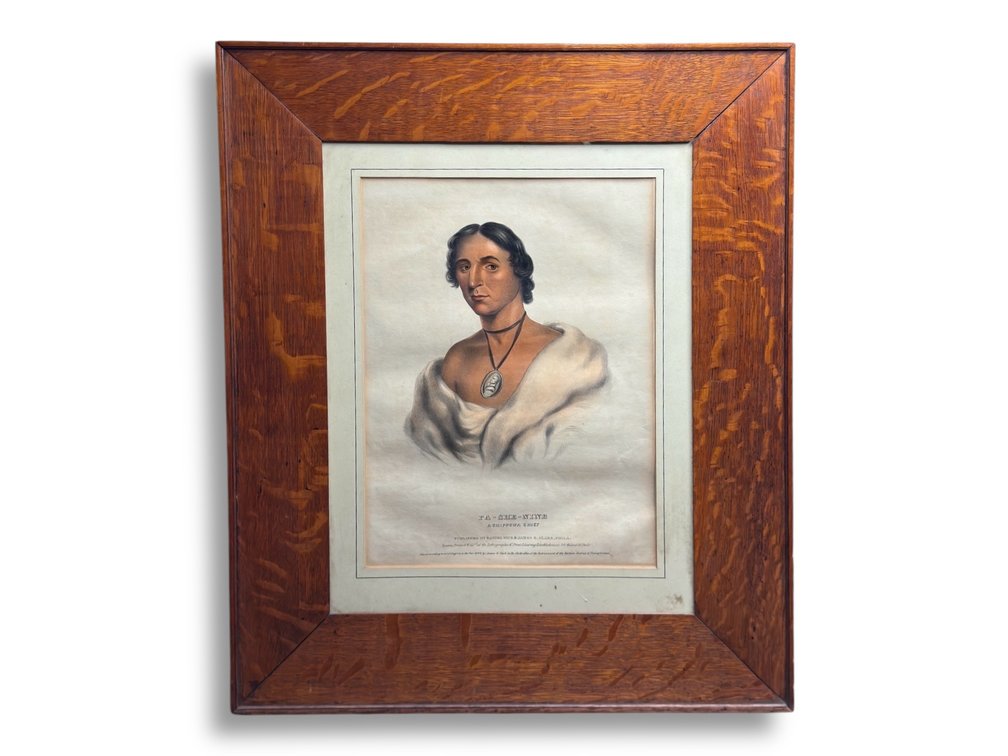 Charles Bird King (Original 1843 Lithograph) “Pa-She-Nine Chippewa Chief Framed Etching Print 24”L x 20”W