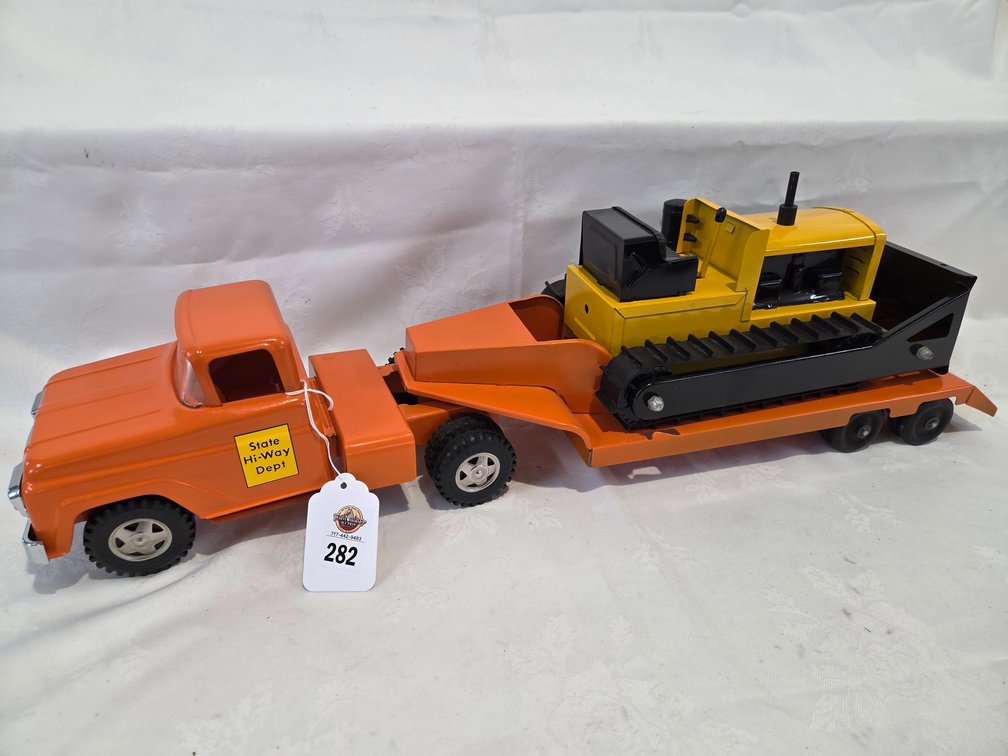 Pressed Steel State Hi-Way Dept Flatbed Truck w/Track Dozer