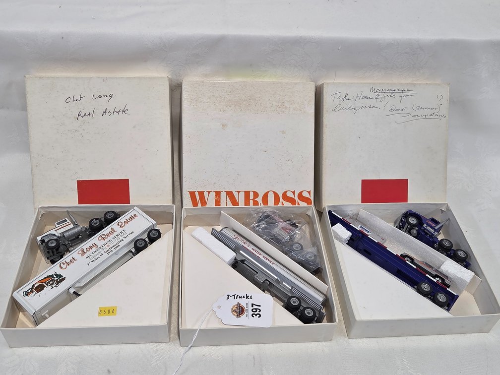 3-Winross Trucks, Chet Long Real Estate-Glicks Water Service-Nolt Jeep Eagle