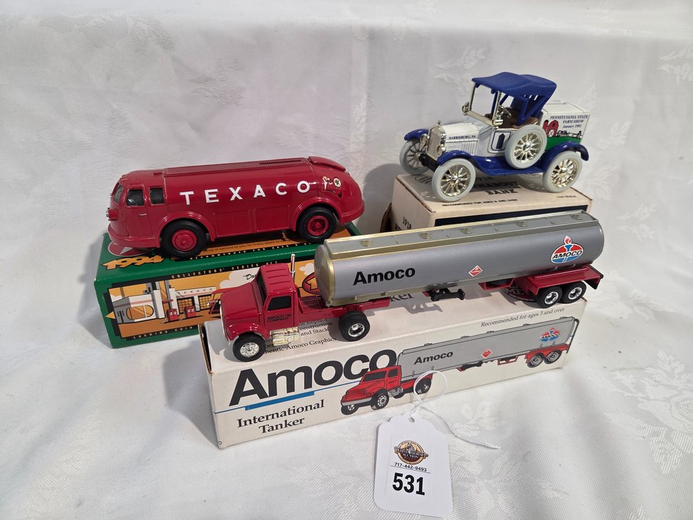 3-Trucks Texaco Bank-1992 State Farm Show Runabout Bank-Amoco Tanker