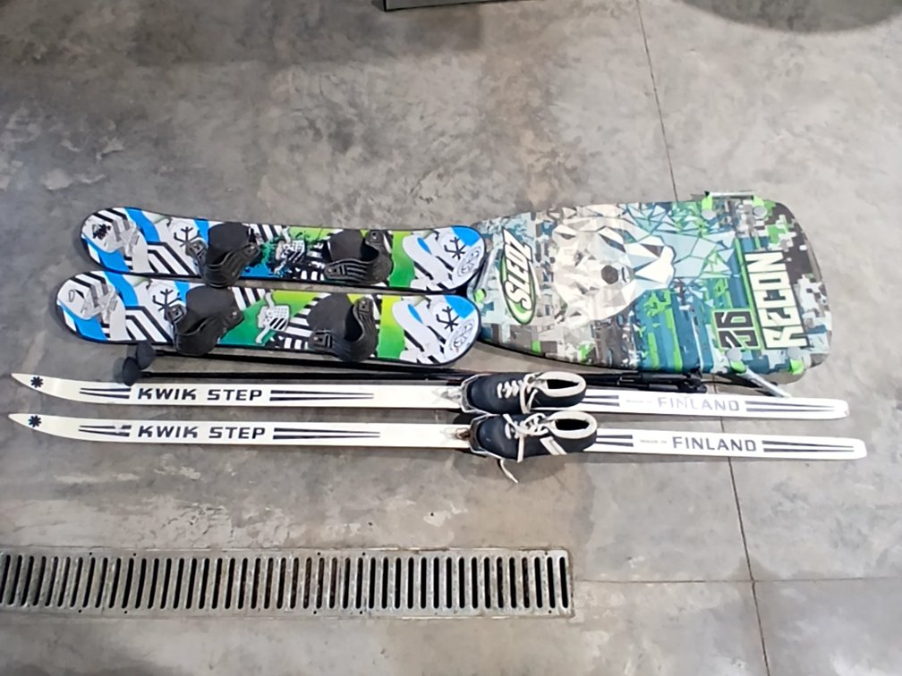 Women's Size 8 Skis with Poles, 2 Snowboards & Sled