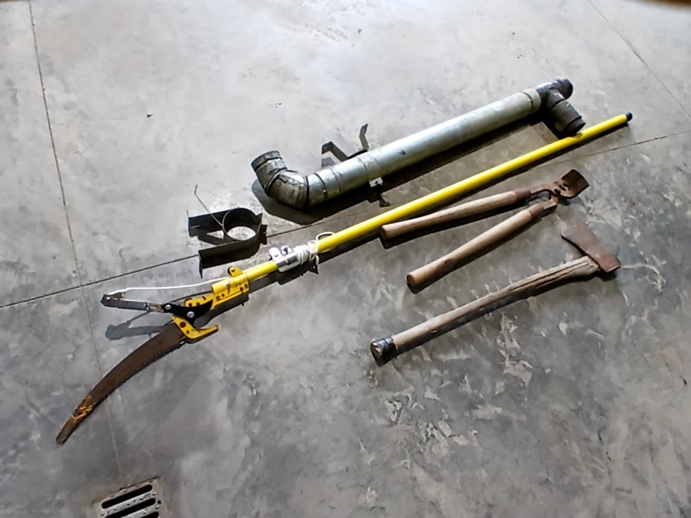 Pole Saw, Stove Pipe, Antique Dehorner & Ax