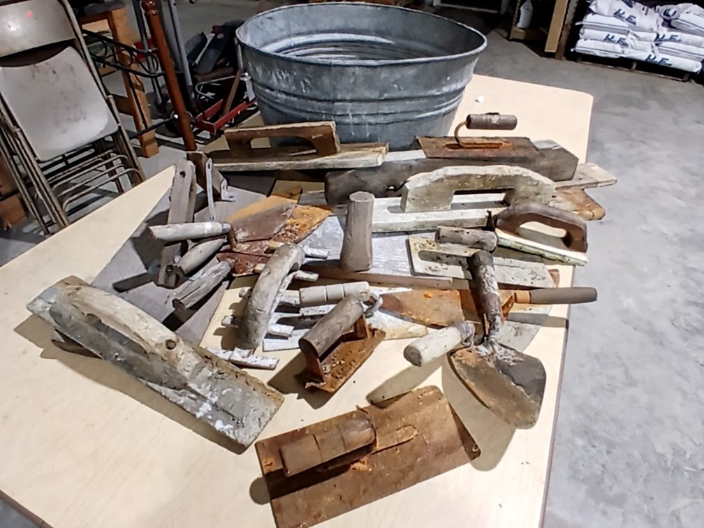 Wash Tub of Masonry Tools, Some Wood
