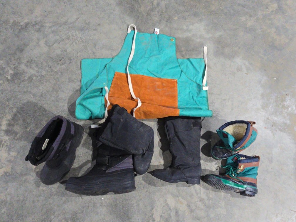 3 Pairs of Snow Boots and Welding Apron