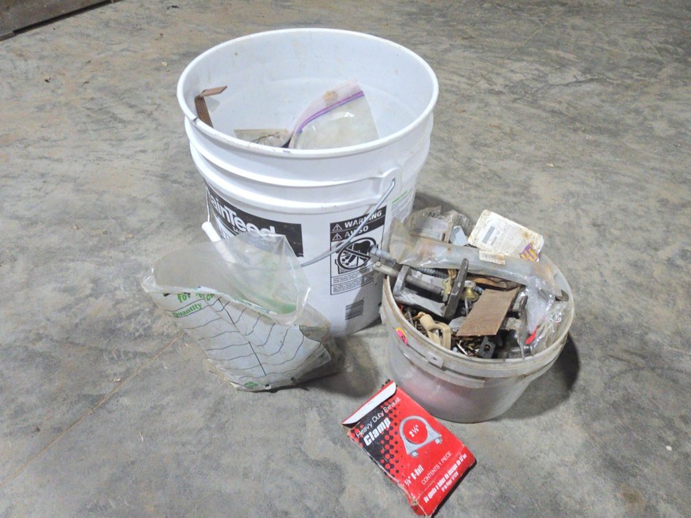 Bucket of Misc Brackets, Screws, Ect