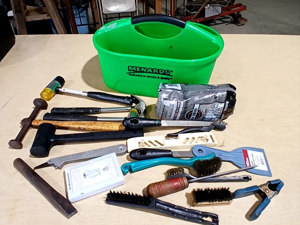 Tote of Hammers, Brushes, Steel Wool, etc