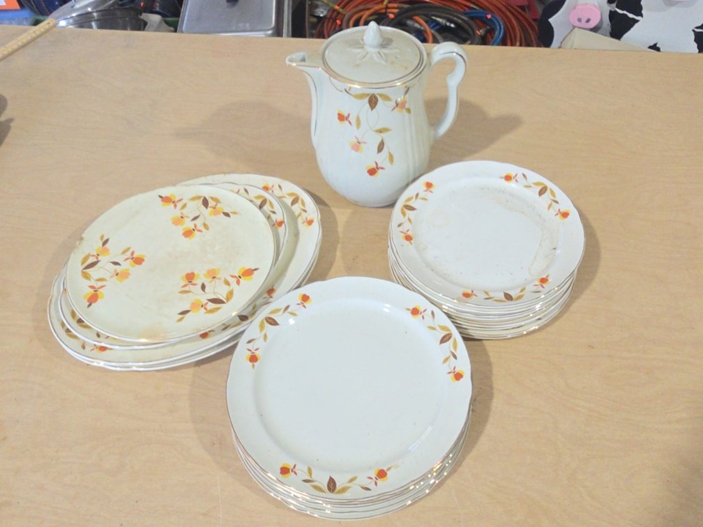 Floral Glassware Set (Pitcher, Plates, Dishes)