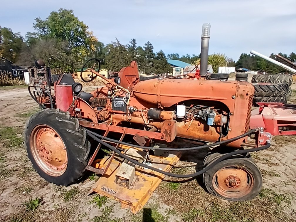 Allis Chalmers Tractor, Possibly C or CA, with Woods Belly Mower