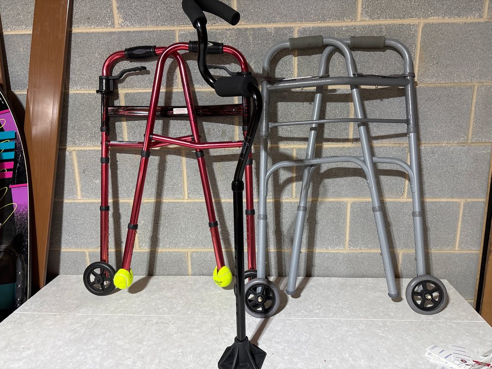 2 Walkers and a Cane