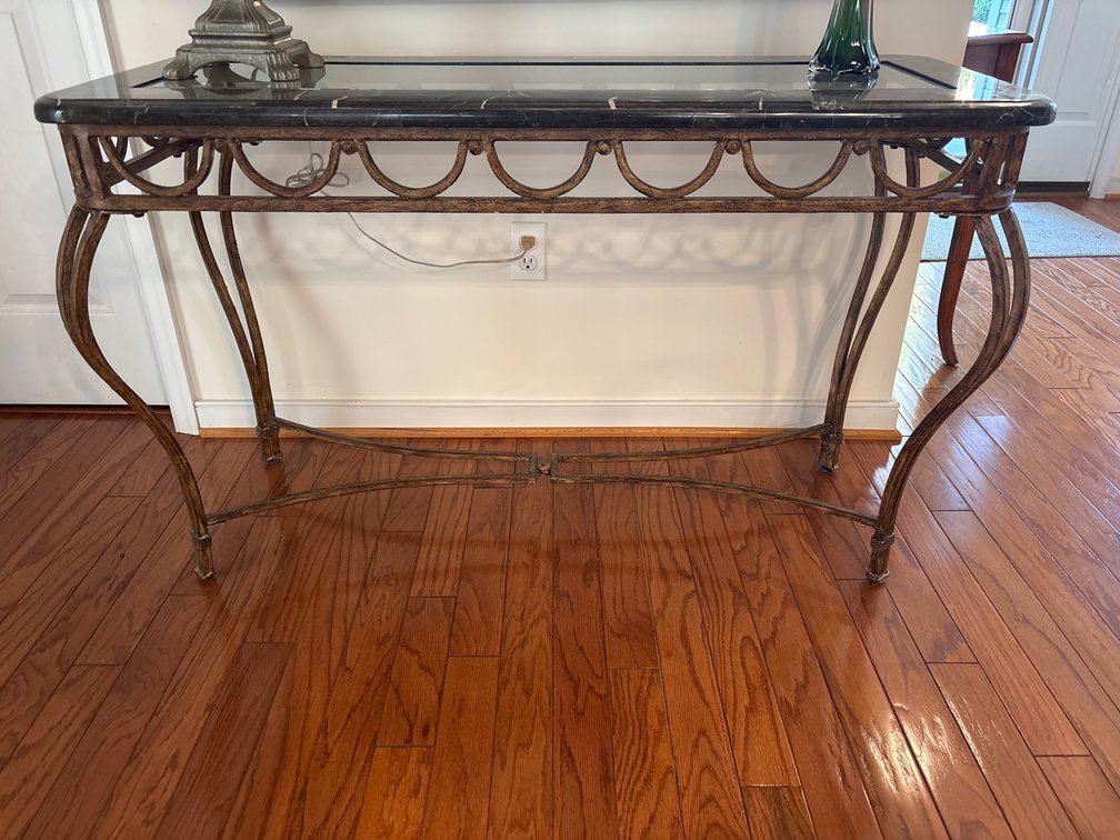 Black Marble and Glass Top Metal Console Table