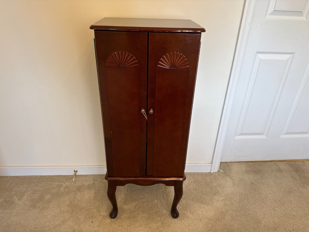 Standing Wooden Jewelry Armoire with Cabriole Legs