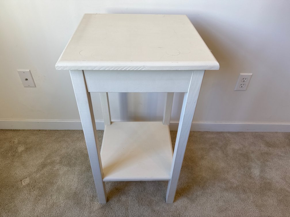 White Painted Tall Wooden Side Table with Lower Shelf
