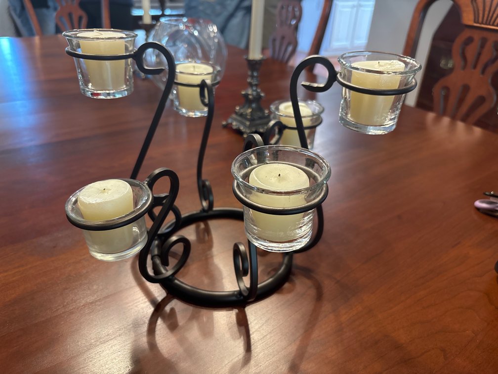 Metal Scrollwork Candle Centerpieces with Glass Votive Cups