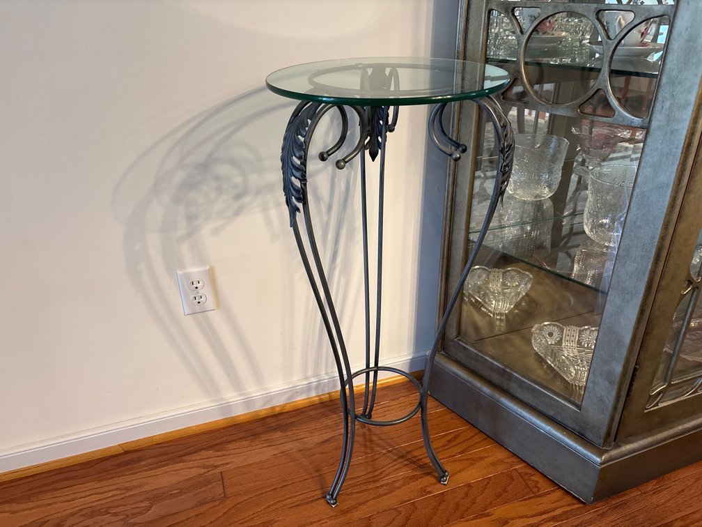 Wrought Metal Plant Stand with Round Glass Top