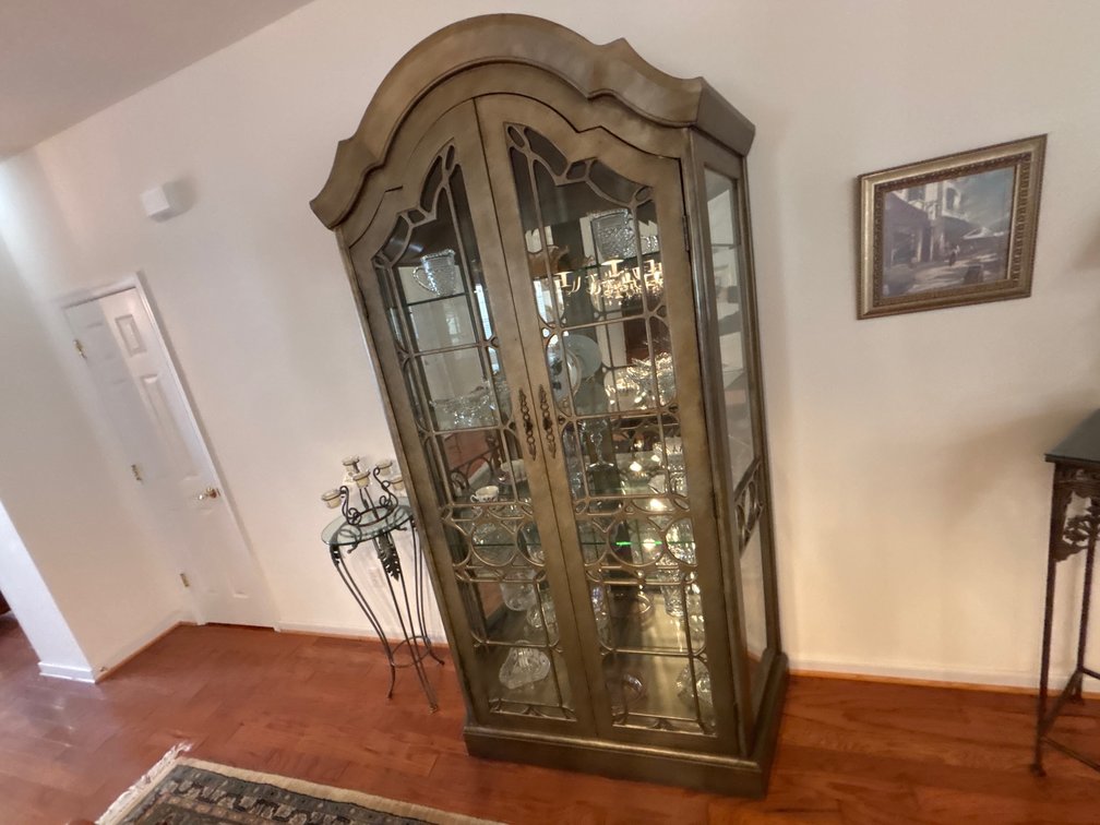 Arched Top Metallic Finish Glass Curio Cabinet