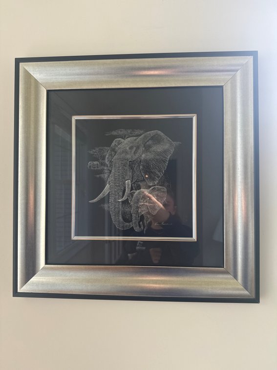 Framed Elephant and Zebra Scratchboard Artworks