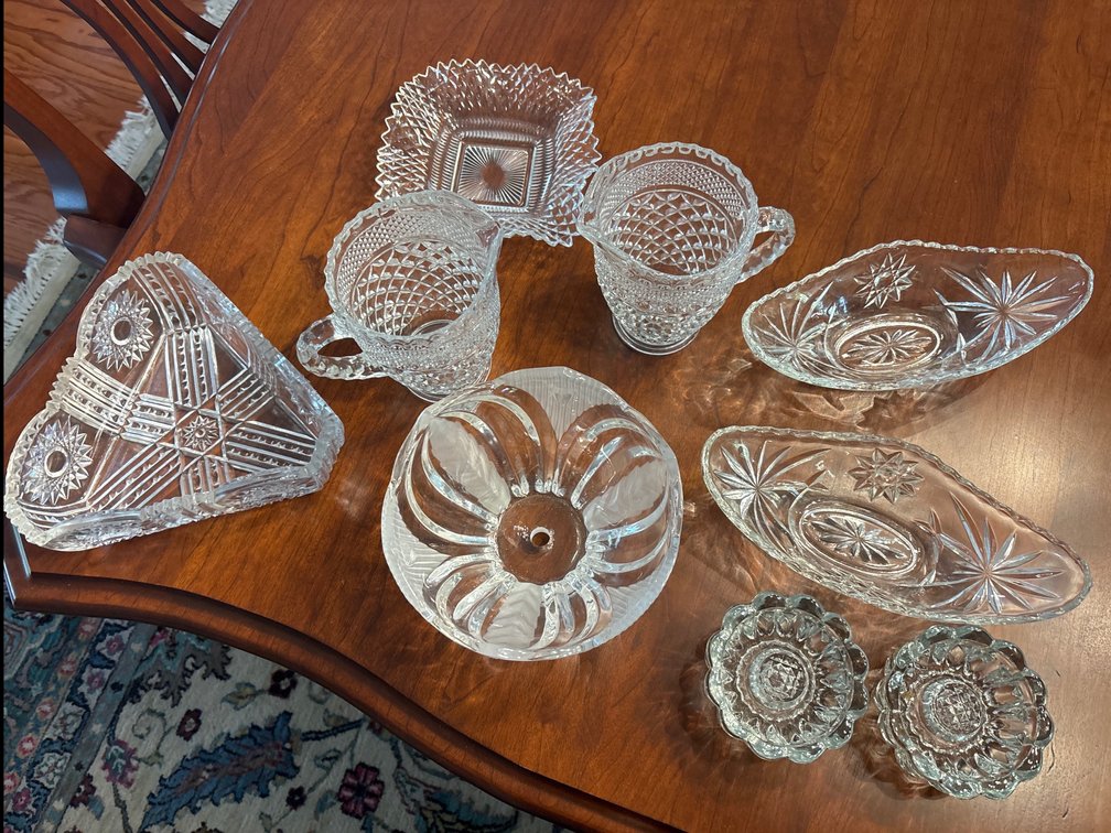 Pressed and Cut Glass Tableware, Bowls, and Dishes